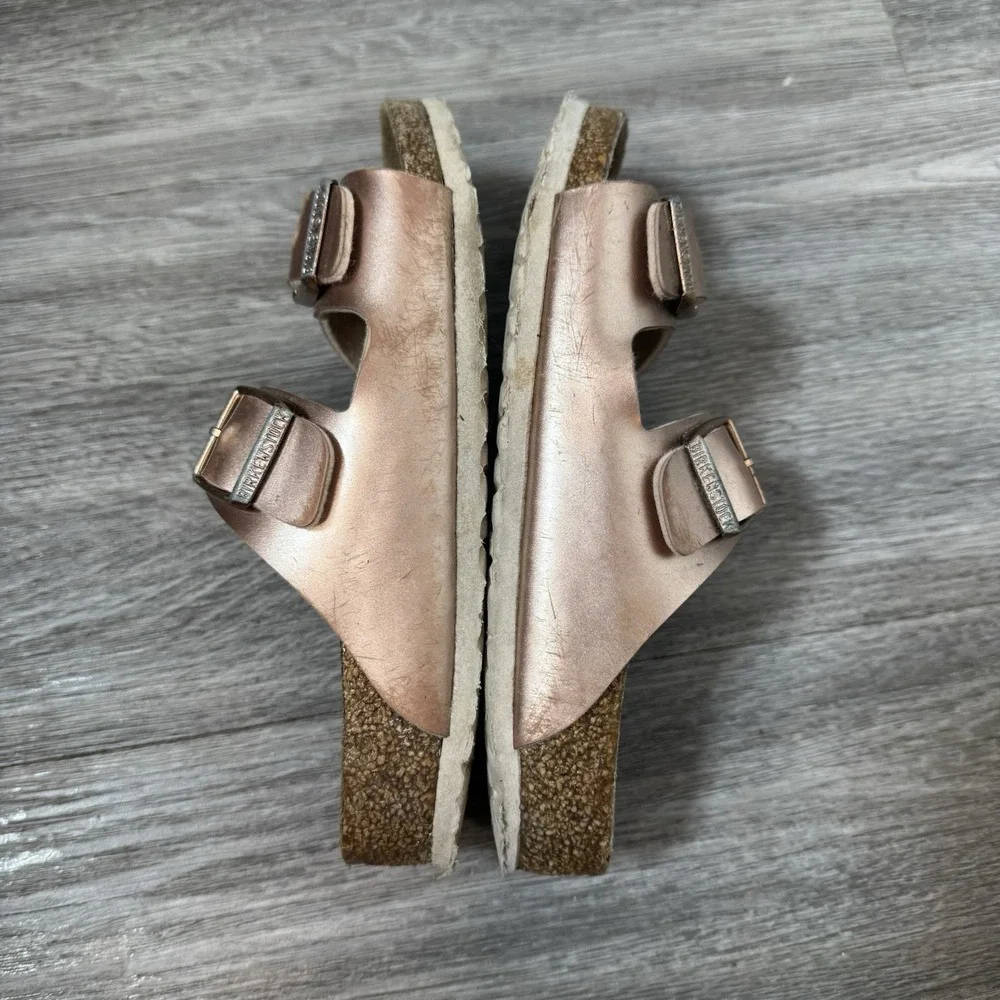 Birkenstock Arizona Slide Sandal Size US 13 Kids Metallic Rose Gold Leather 31